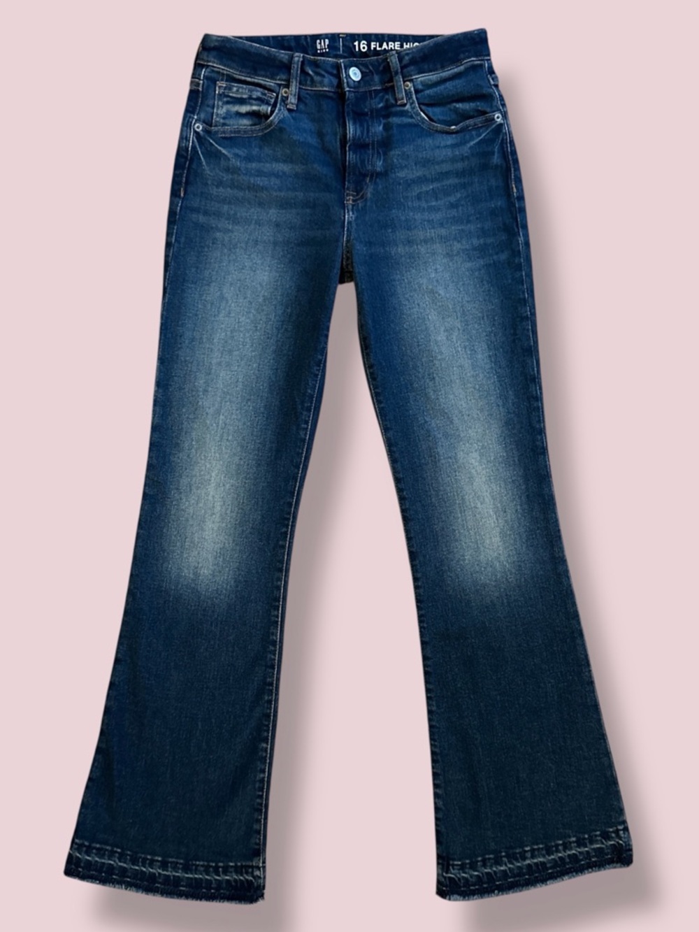 GAP Kids Girls 16 Flare Jeans 70s High Rise Adjustable Waist Dark Wash